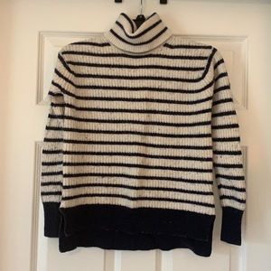 J. Crew Black and White Striped Turtleneck Sweater